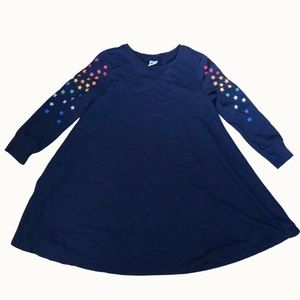 Artsy Lofi Rainbow Star Shoulder Navy Blue‎ Long Sleeve Babydoll Dress size 5T